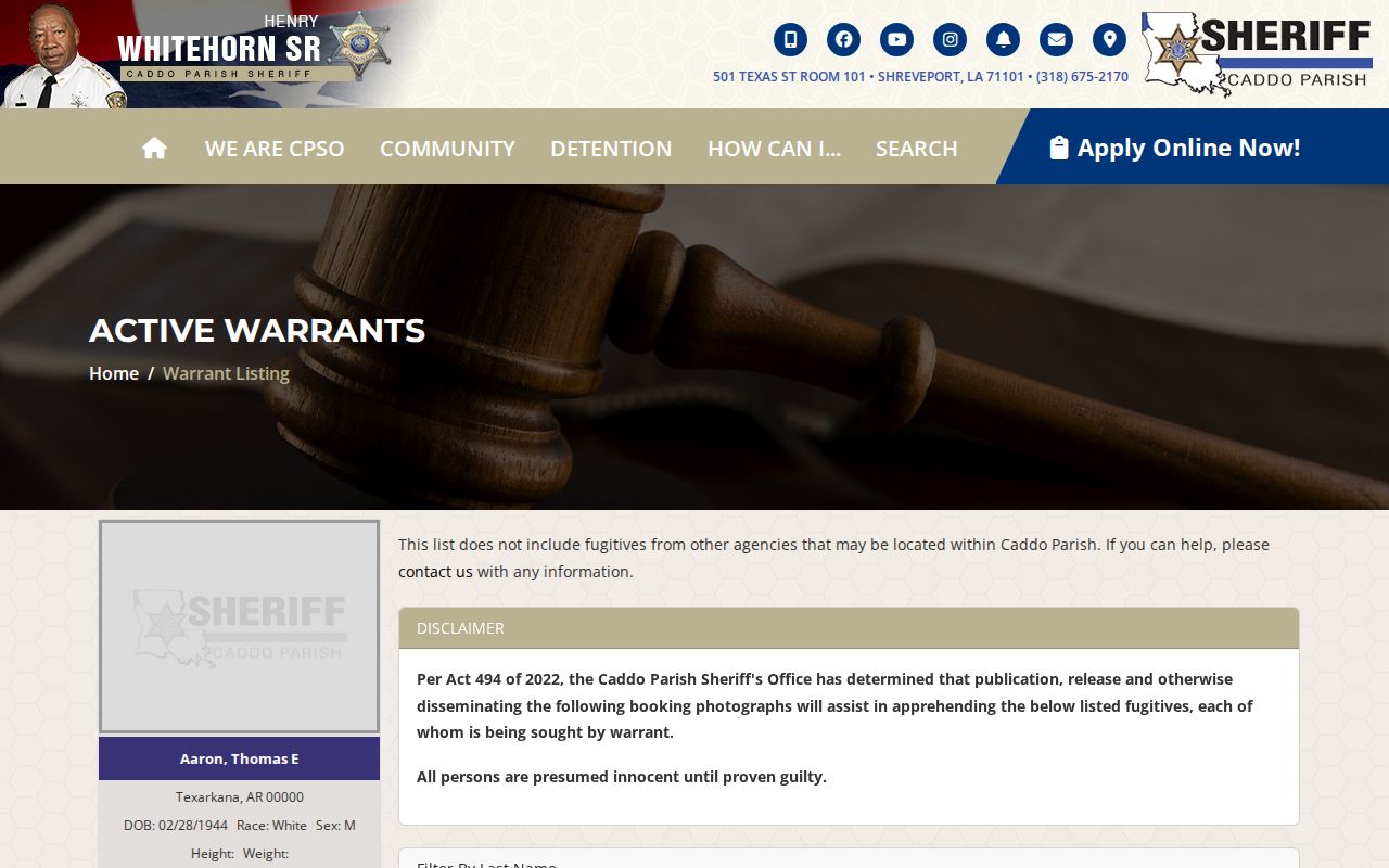 Louisiana sheriff warrant list alphabet navigation and local coverage disclaimer