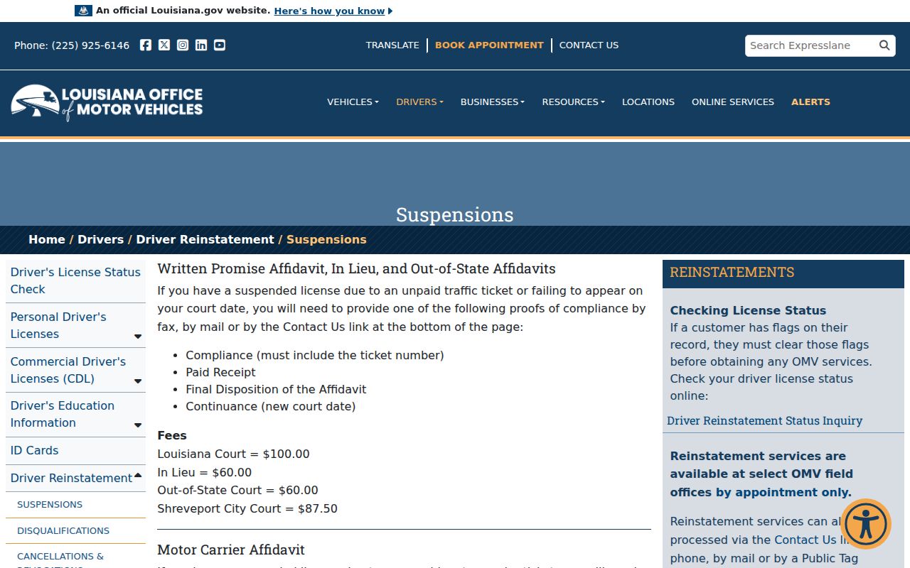 Louisiana traffic warrant context: OMV written promise affidavit and accepted compliance proof